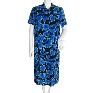 Hawaiian Dress Set, L, 2pc, Dress & Matching Top, Floral, Black & Blue